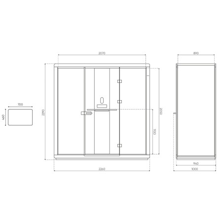Dimensions de la cabine Flathouse vue intérieure. - Flathouse