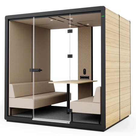 Cabine Flathouse double avec finitions bois clair et porte vitrée. - Flathouse