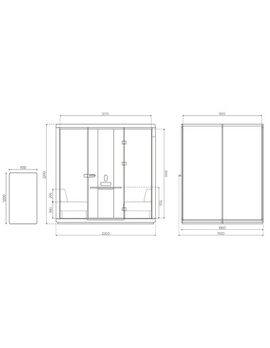 Dimensions intérieures de la cabine Flathouse double. - Flathouse