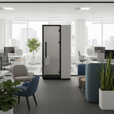 Cabine Quadra simple, design épuré et structure compacte avec porte vitrée. - Quadra 2