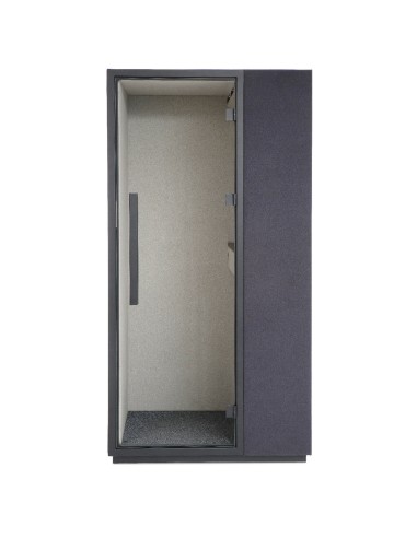 Cabine individuelle Quadra avec porte vitrée et finitions feutrées grises. - Quadra