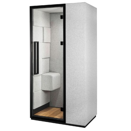 Cabine acoustique Quadra avec structure compacte et finitions en tissu gris clair. - Quadra