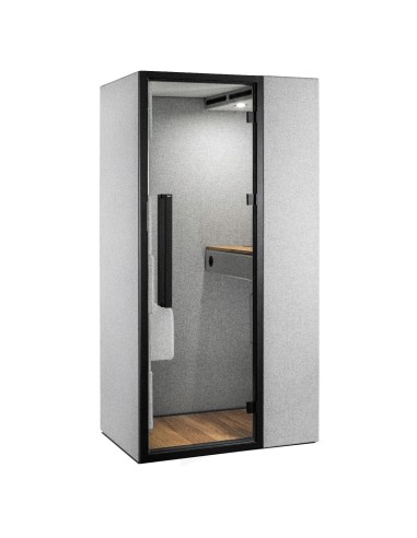 Cabine acoustique Quadra en finition feutrée grise avec porte pleine. - Quadra