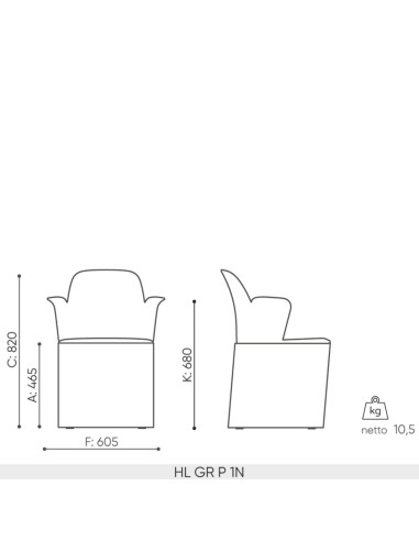 Dimensions chaise Haali HL GR P