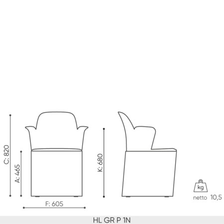 Dimensions chaise Haali HL GR P