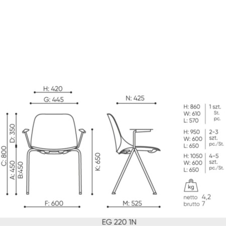 Dimensions de la chaise Eggo 220