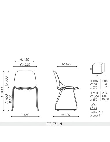 Dimensions techniques de la chaise Eggo EG 271