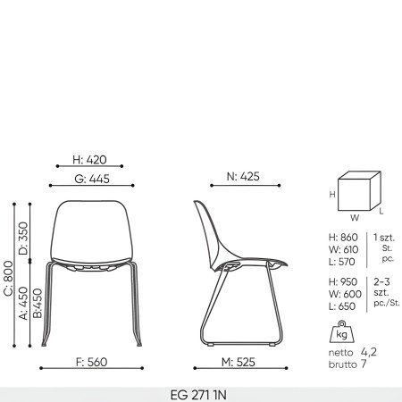 Dimensions techniques de la chaise Eggo EG 271