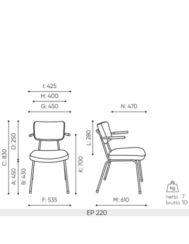 Dimensions de la chaise Epocc 220
