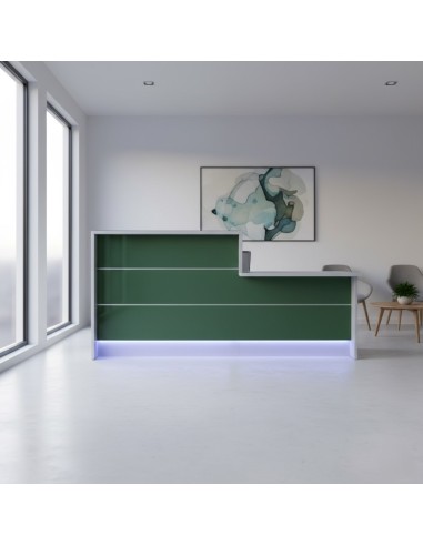 Meuble de réception façade verte dans espace d'accueil lumineux