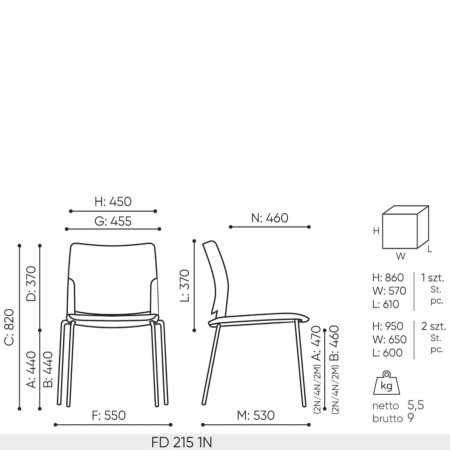Dimensions chaise Fendo FD 215