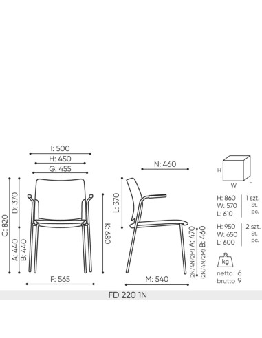 Dimensions de la chaise Fendo 220