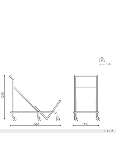 Dimensions techniques du chariot FD TR pour transport de chaises