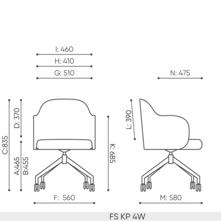 Dimensions de la chaise Flos KP 4W