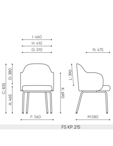 Fiche technique avec dimensions de la chaise Flos FS KP 215