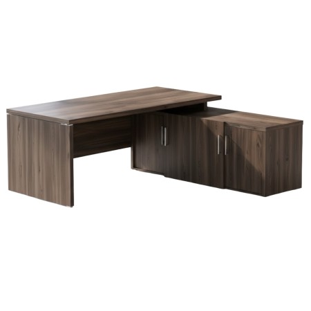 Bureau de direction Quando en noyer foncé avec retour et rangements intégrés