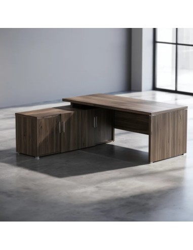 Bureau de direction Quando en noyer foncé avec retour et rangements intégrés