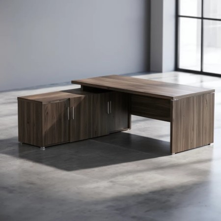 Bureau de direction Quando en noyer foncé avec retour et rangements intégrés