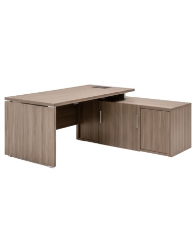 Bureau de direction Quando 160x180 cm en chêne gris avec retour et caisson de rangement intégré
