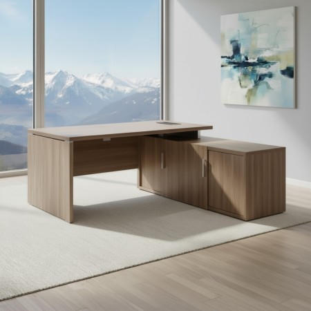 Bureau de direction Quando 160x180 cm en chêne gris avec retour et caisson de rangement intégré 2