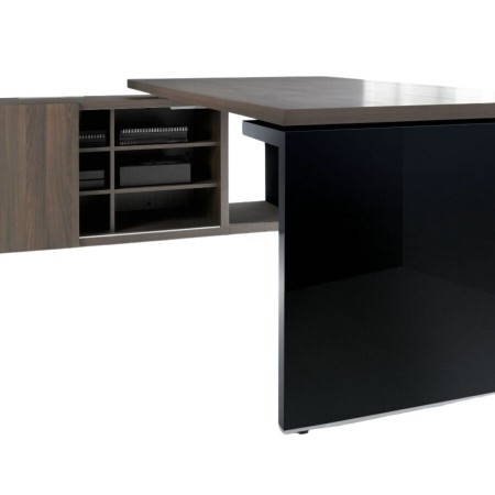 Bureau de direction Mito coloris robinier avec retour ouvert et piètement noir laqué