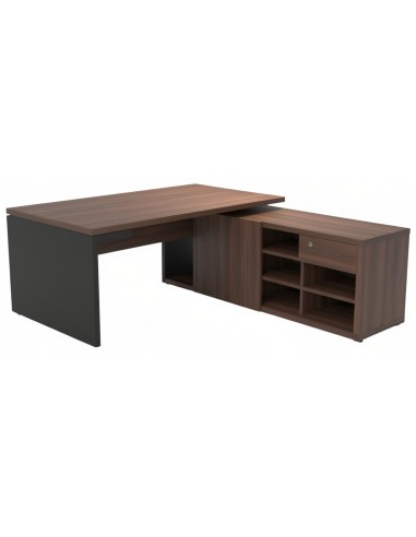 Bureau Mito en coloris robinier avec crédence de rangement ouverte et tiroir intégré