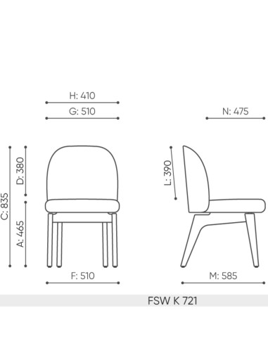 Vue technique avec cotes de la chaise Flos FSW K 721