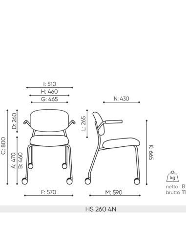 Schéma technique Hens HS 260 4N avec dimensions