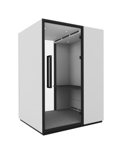 Cabine Quadra avec structure épurée et finition acoustique grise. - Quadra