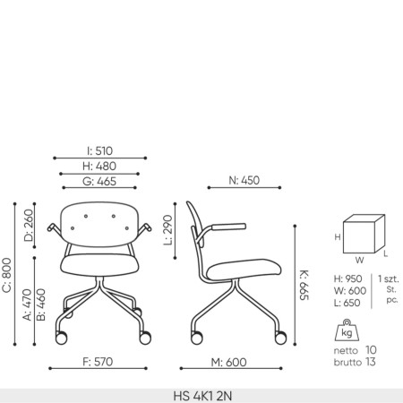 dimensions Hens HS 4K1 version 2N– plan de côté et de face