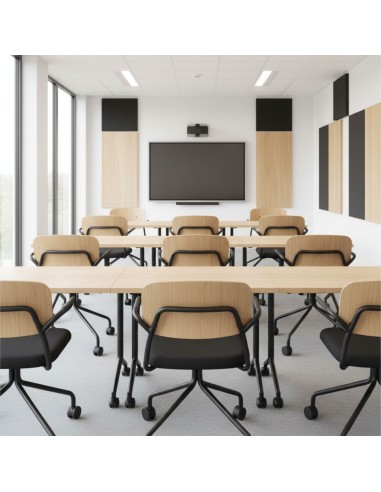 Salle de formation avec chaise en bois et tissu sur roulettes design scandinave Hens