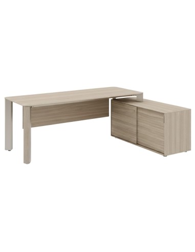 Bureau de direction Iulio avec crédence intégrée en coloris gris orme