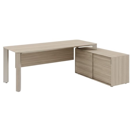 Bureau de direction Iulio avec crédence intégrée en coloris gris orme