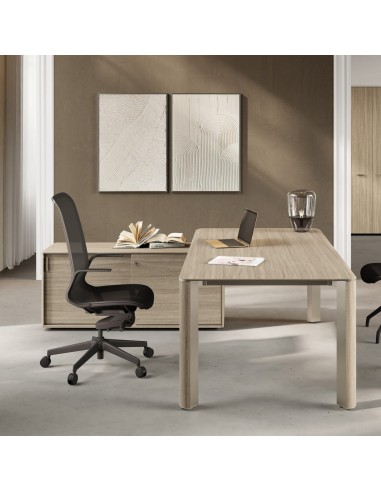 Bureau de direction Ilio en coloris gris orme avec caisson et armoires de rangement assorties