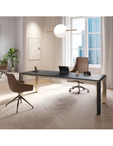 Bureau de direction Ilio 200x100 cm avec plateau noir et piètement métallique