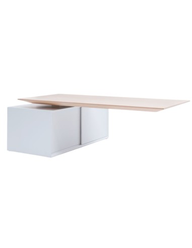Bureau de direction assis-debout Gravity avec plateau bois clair et base monobloc