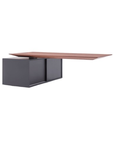 Bureau de direction assis-debout Gravity avec plateau noyer et base monobloc anthracite