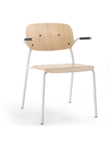 Chaise de conférence Hens HS 220 bois et châssis blanc – vue avant trois-quarts