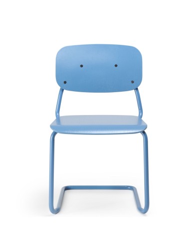 Chaise HS 231 avec assise et dossier en placage bleu, structure tubulaire luge résistante