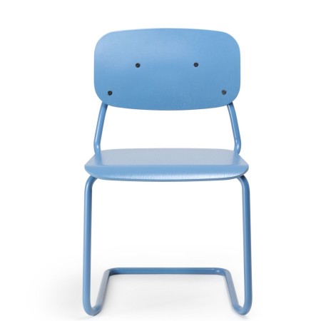 Chaise HS 231 avec assise et dossier en placage bleu, structure tubulaire luge résistante