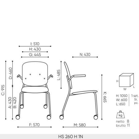 Dimensions chaise HS 260 haute