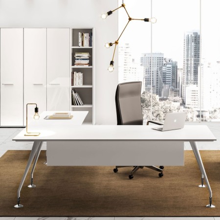 Bureau d’angle Enosi blanc haut de gamme au design italien avec plateau retour
