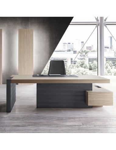 Bureau Jera avec pied finition ardoise et plateau gris orme dans un espace directionnel moderne
