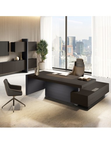 Bureau de direction design Jera en gris ardoise avec plateau wengé, meuble style contemporain pour espace exécutif