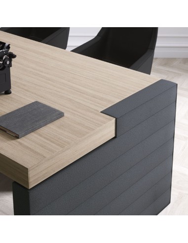 Pied du bureau de direction Jera en finition gris ardoise avec plateau gris orme