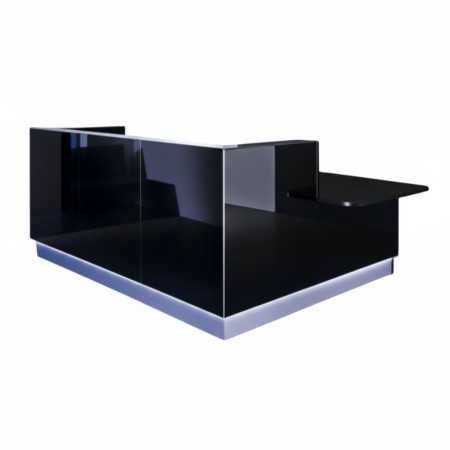 Meuble de réception noir avec accès PMR et tablette intégrée