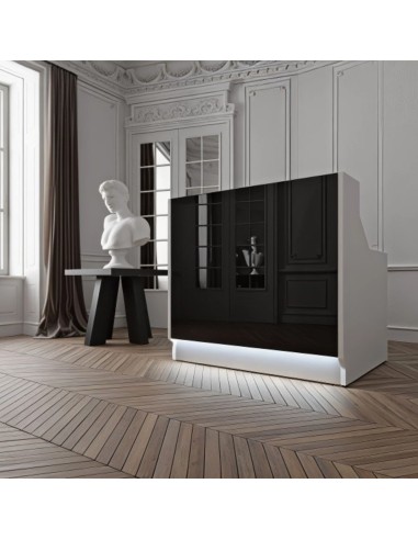 Meuble de réception noir led intégéré dans musée d'art
