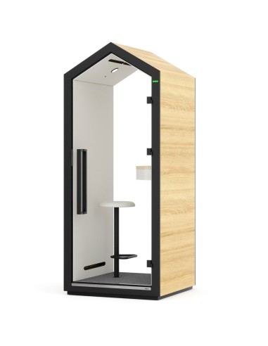 Cabine acoustique Treehouse avec éclairage intérieur et panneau vitré. - Treehouse