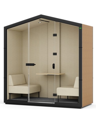 Cabine acoustique Treehouse en finition bois clair avec parois intérieures beiges. - Treehouse