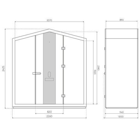 Plan technique de la cabine Treehouse montrant les proportions et hauteurs. - Treehouse